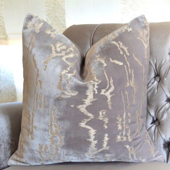 2ct Gray and Silver Velvet Damask Throw Pillows